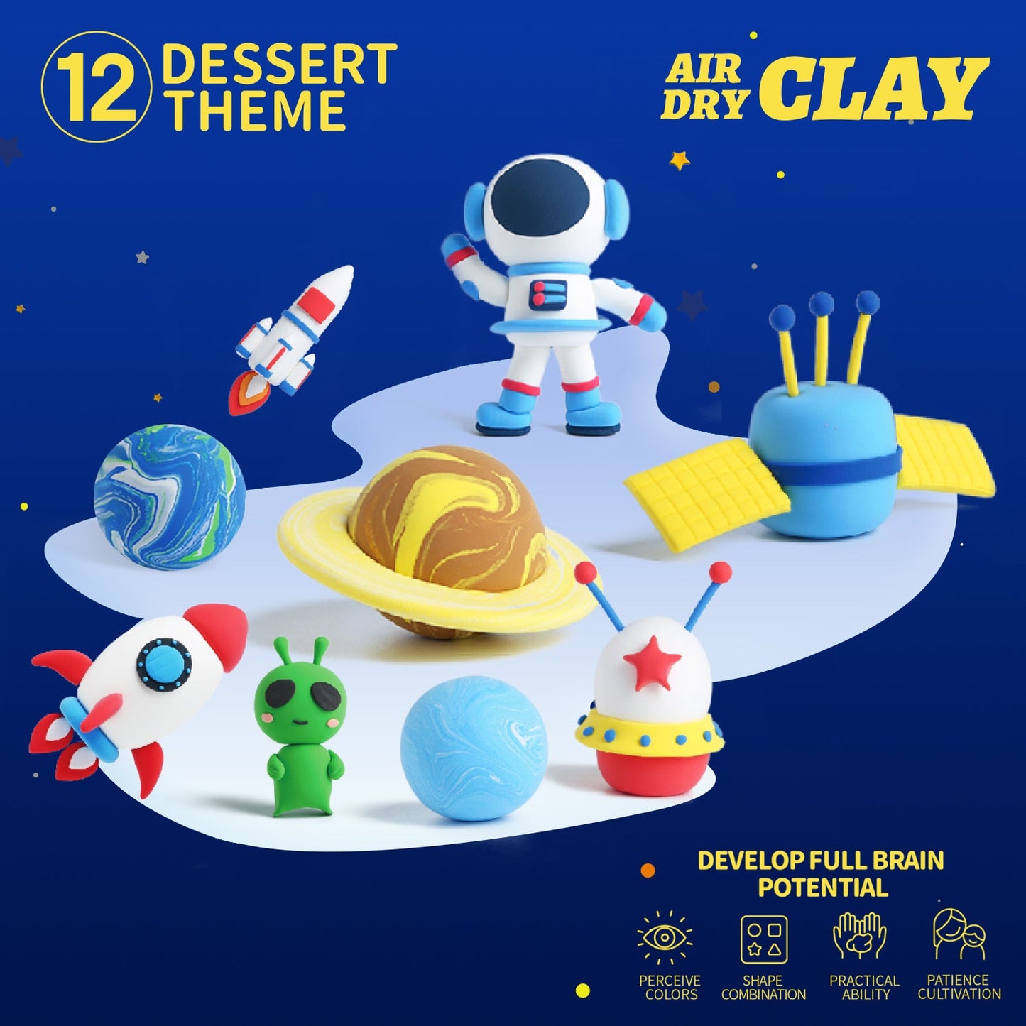 Bunte Weltraumfiguren aus dem Olihug Lufttrocknenden Ton-Set – von Raketen bis Planeten und Aliens. Ideal für kreative Kinder ab 3 Jahren, um Feinmotorik zu fördern, Fantasie zu entfalten und spielerisch das Universum zu entdecken. Perfekte Geschenkidee für Geburtstage oder Bastelnachmittage ohne Bildschirmzeit.