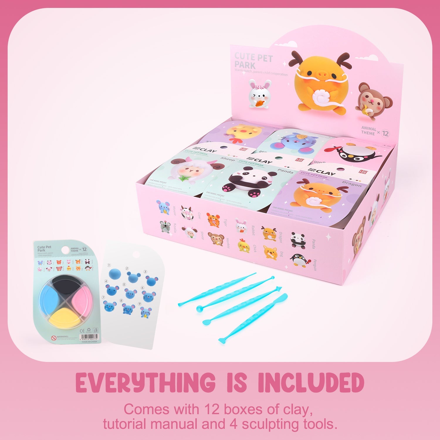 Complete Montessori Clay Kit for Kids by OLiHUG – includes colorful air dry clay, sculpting tools, and creative animal projects. Perfect screen-free family activity and thoughtful gift. Waldorf craft kit.